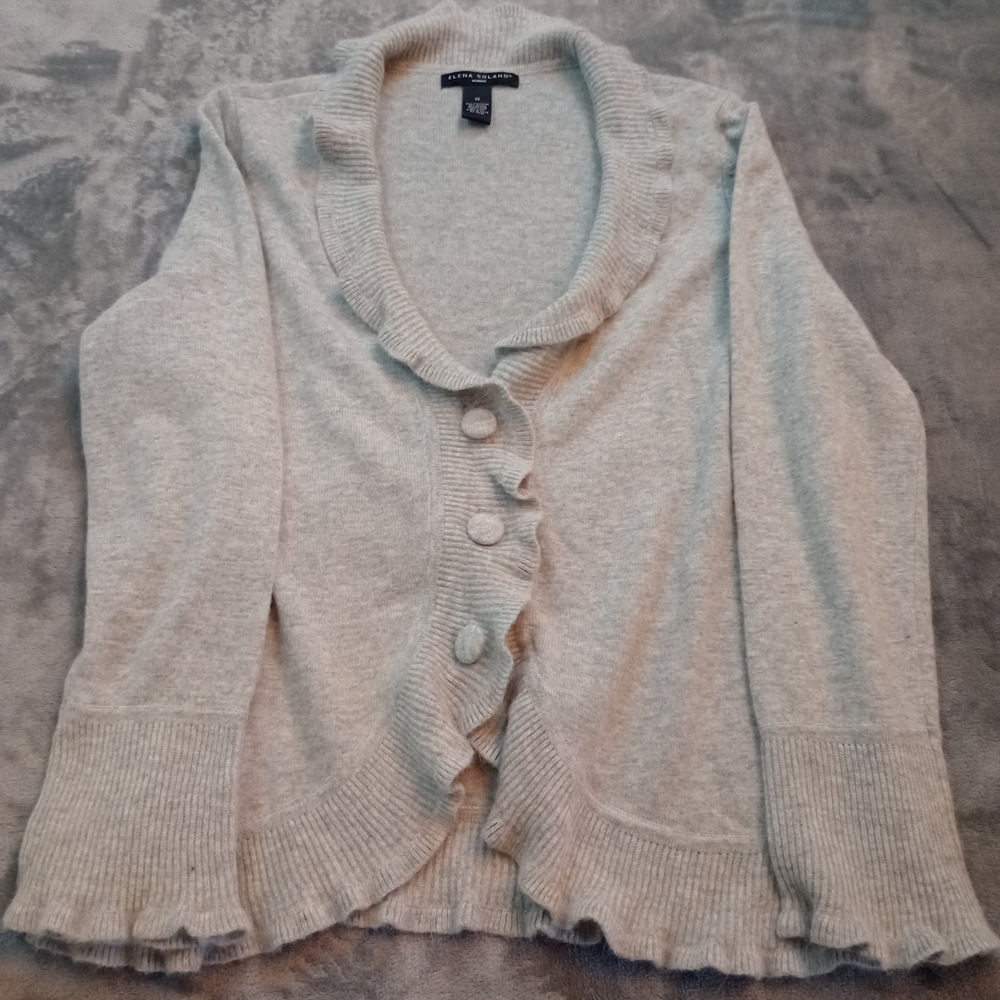 Elena Solano Cardigan Sweater Angora Rabbit Hair Wool Blend Womens Sz 1X‎ Beige